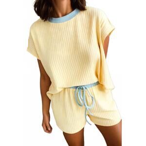 NEW AAPPARELLA casual ribbed colorblock two-piece set in yellow